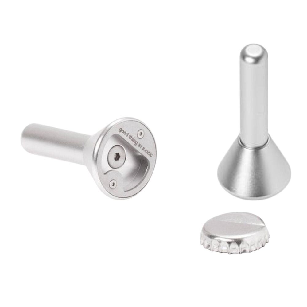 New Good Things Stand Up Bottle Opener Solid Aluminum Sleek Compact 2.5" Silver